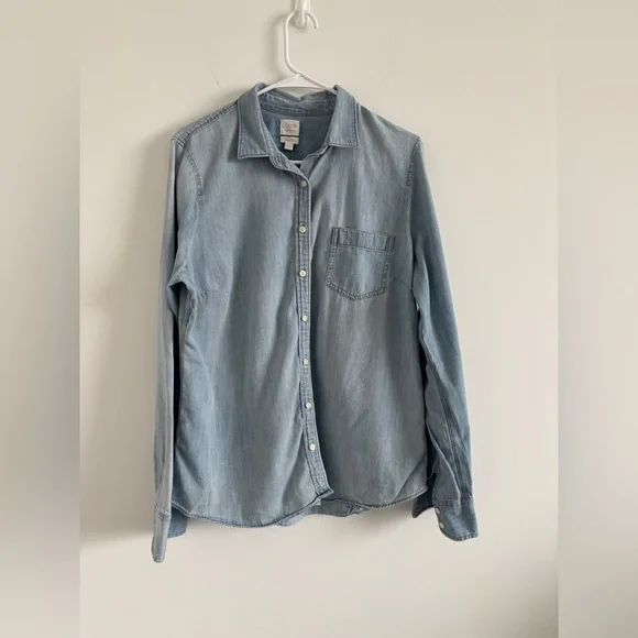 J. Crew Perfect Fit Denim Chambray Button Down Shirt 100% Cotton Sz L Western - Picture 1 of 10